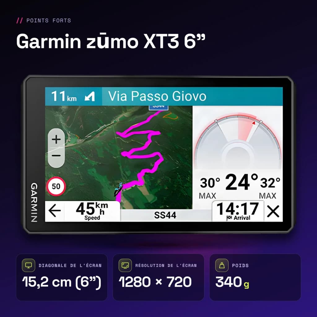 Navigateur GPS Garmin zūmo XT3 6 pouces Noir Batterie Li-Ion - caractéristiques