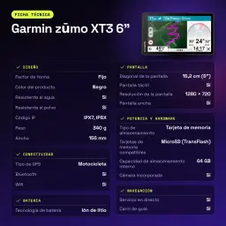 Navigateur GPS Garmin zūmo XT3 6 pouces Noir Batterie Li-Ion - caractéristiques
