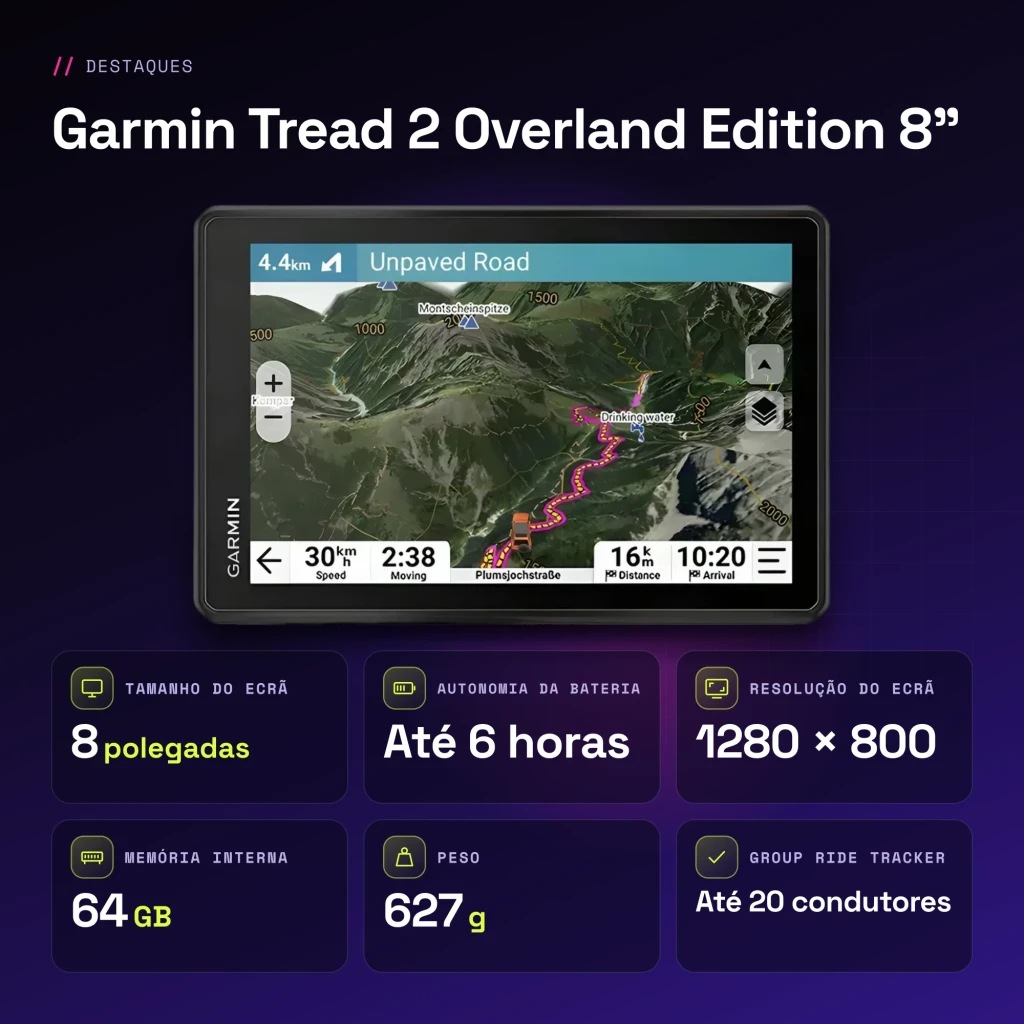 GPS Garmin Tread 2 Overland Edition 8 polegadas 6h - características