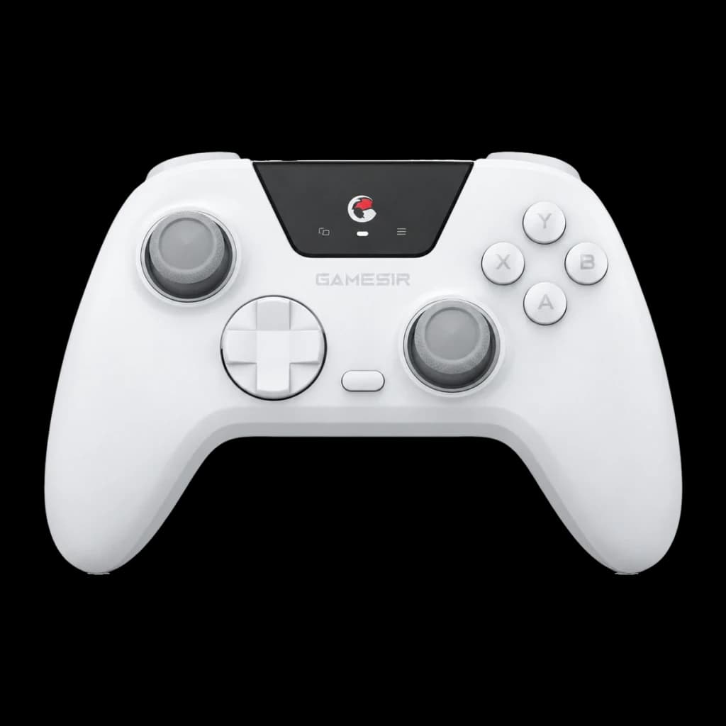 GameSir Super Nova 2 Blanco, vista frontal: mando blanco con panel central negro, joysticks grises y botones ABXY