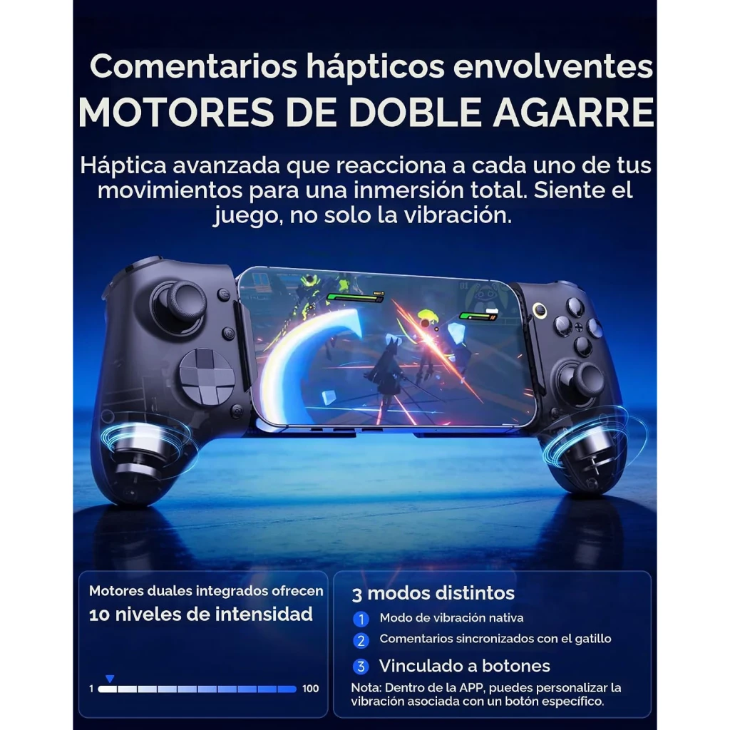 Manette pour mobile EasySMX M20 Noir Filaire USB-C Android / iOS, infographie: moteurs double grip et 10 niveaux