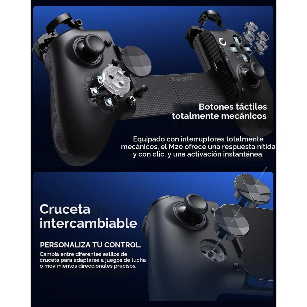 Manette pour mobile EasySMX M20 Noir Filaire USB-C Android / iOS, détail: boutons mécaniques et croix directionnelle