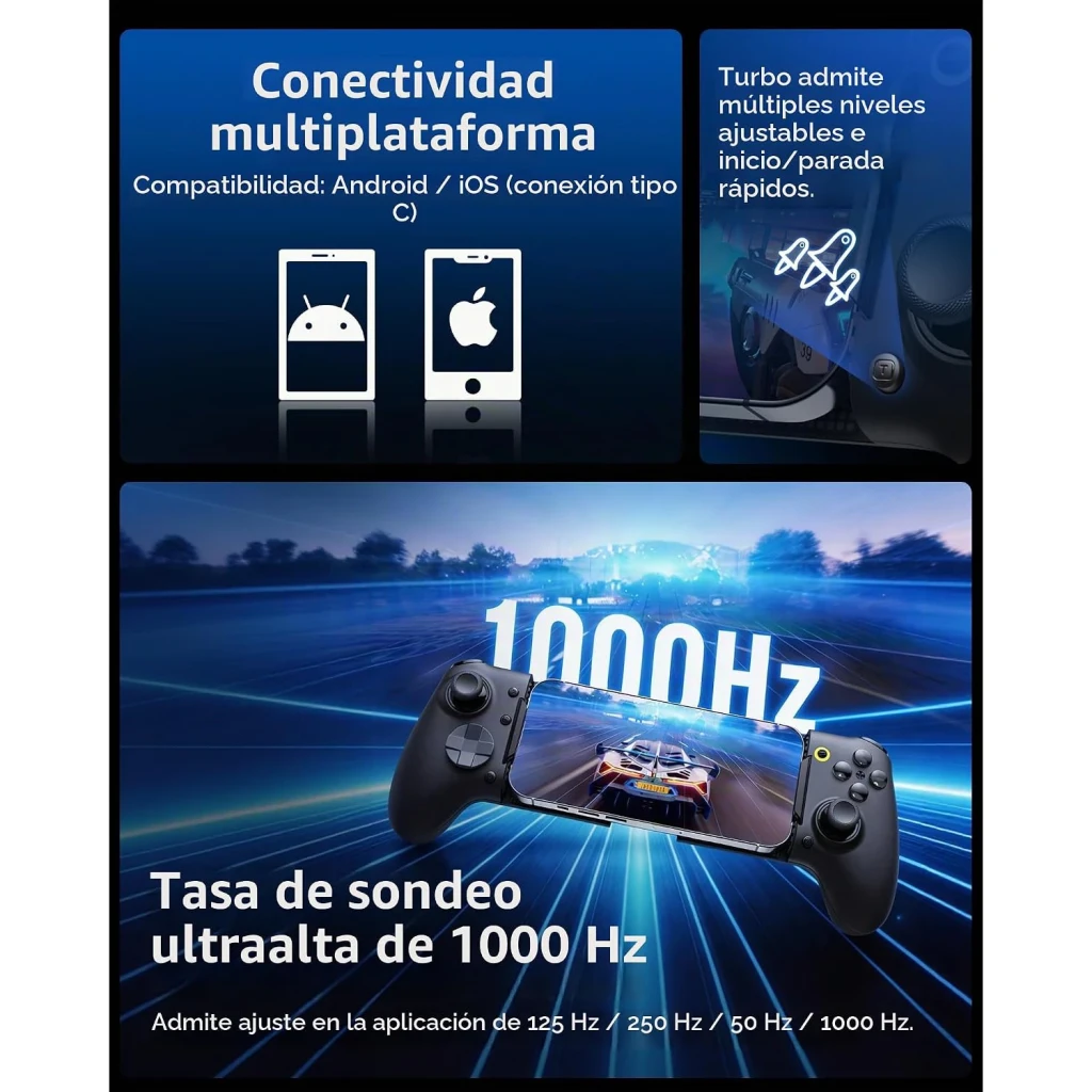 Manette pour mobile EasySMX M20 Noir Filaire USB-C Android / iOS, infographie: compatibilité multiplateforme et taux