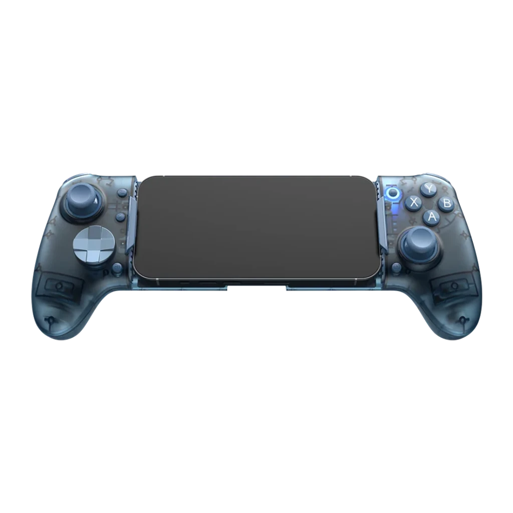 Manette de jeu EasySMX M20 Bleu Sans Fil Bluetooth Android/iOS, vue de face: smartphone fixé entre deux parties