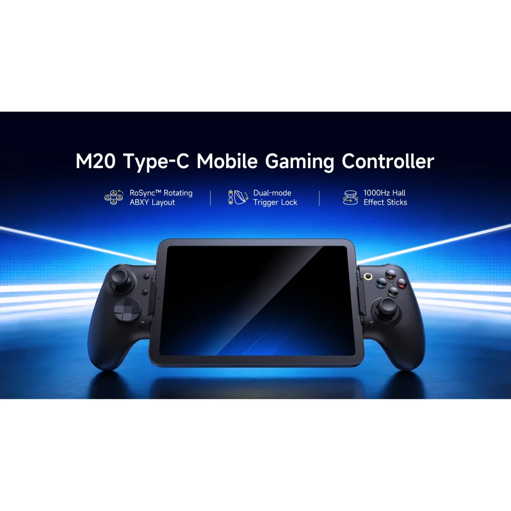 Manette de jeu EasySMX M20 Bleu Sans Fil Bluetooth Android/iOS, face avant avec tablette: joysticks, boutons ABXY et texte
