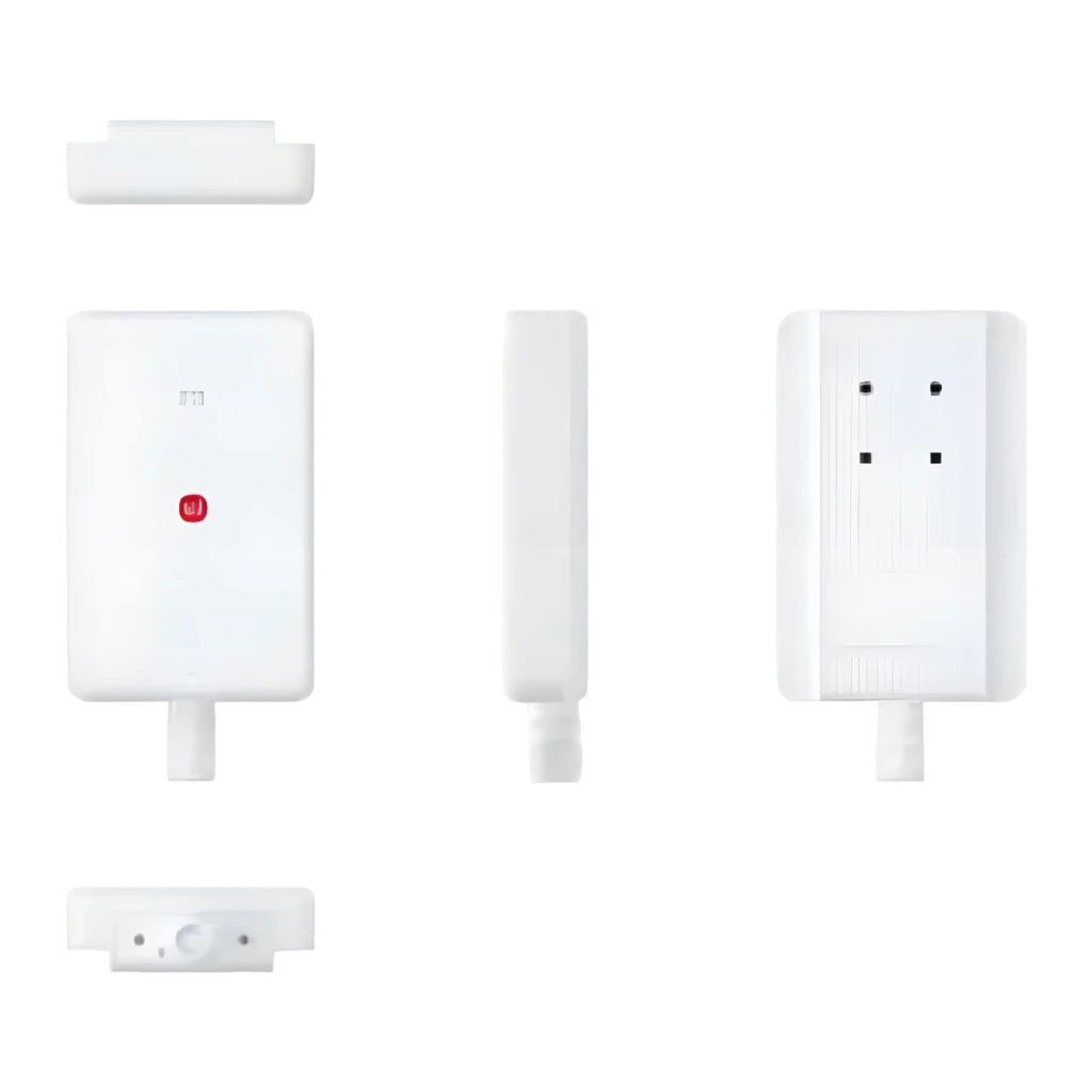 ZTE G51F 5G ODU Router WiFi 7 Blanco, vistas múltiples: frontal con LED rojo, lateral, trasera con puertos y superior
