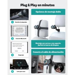 Ottocast Cabin Care iPhone, guia instalação: 4 passos Plug&Play, opções montagem com correia ou suporte no apoio de cabeça