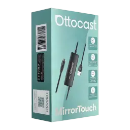 Ottocast Adaptador CarPlay CA450-T preto, caixa: embalagem MirrorTouch verde-azulada com adaptador preto e cabo trançado
