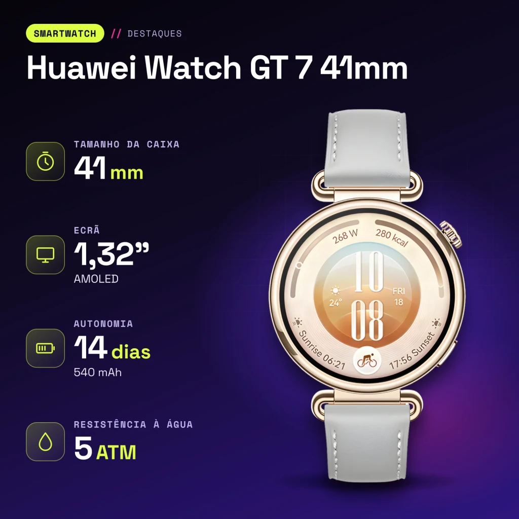 Huawei Watch GT 7 41mm Cinzento NFC Bateria 14 Dias Chamadas Bluetooth - características