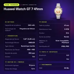 Huawei Watch GT 7 41mm Cinzento NFC Bateria 14 Dias Chamadas Bluetooth - características