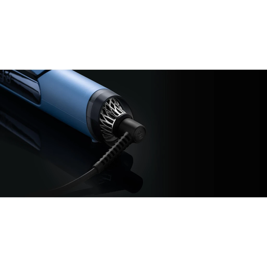 GHD Duet Style Vapor Azul, detalhe extremo: grelha metálica do conector de cabo em corpo azul