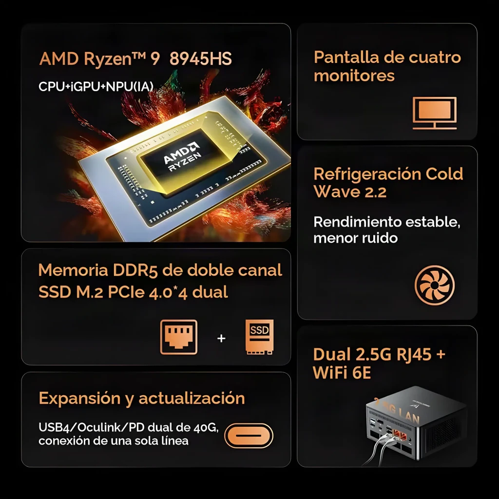 Minisforum Mini PC UM890 Pro Ryzen 9 8945HS Barebone - vue 2