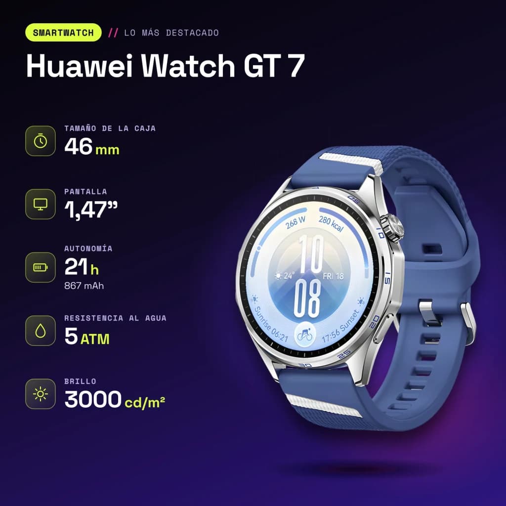 Huawei Watch GT 7 Azul/Branco NFC - características