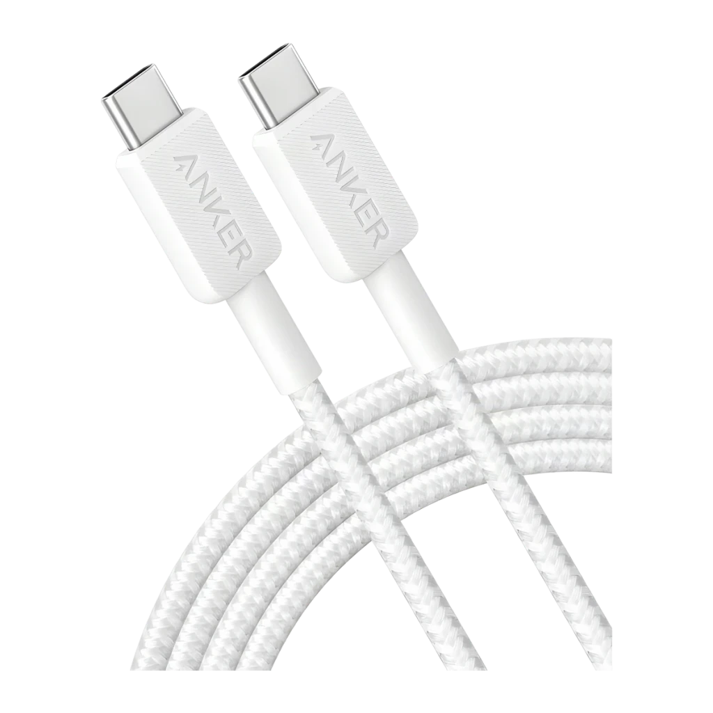 Cable usb Anker 322 USB-C a USB-C 60W 0,9m Blanco, ambos extremos: dos conectores USB-C con trenzado nylon cruzado