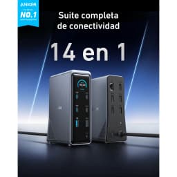 Docking Station Anker Prime 14 en 1 Negro, frontal y trasera: pantalla de potencia 160W, puertos USB-C, USB-A, HDMI