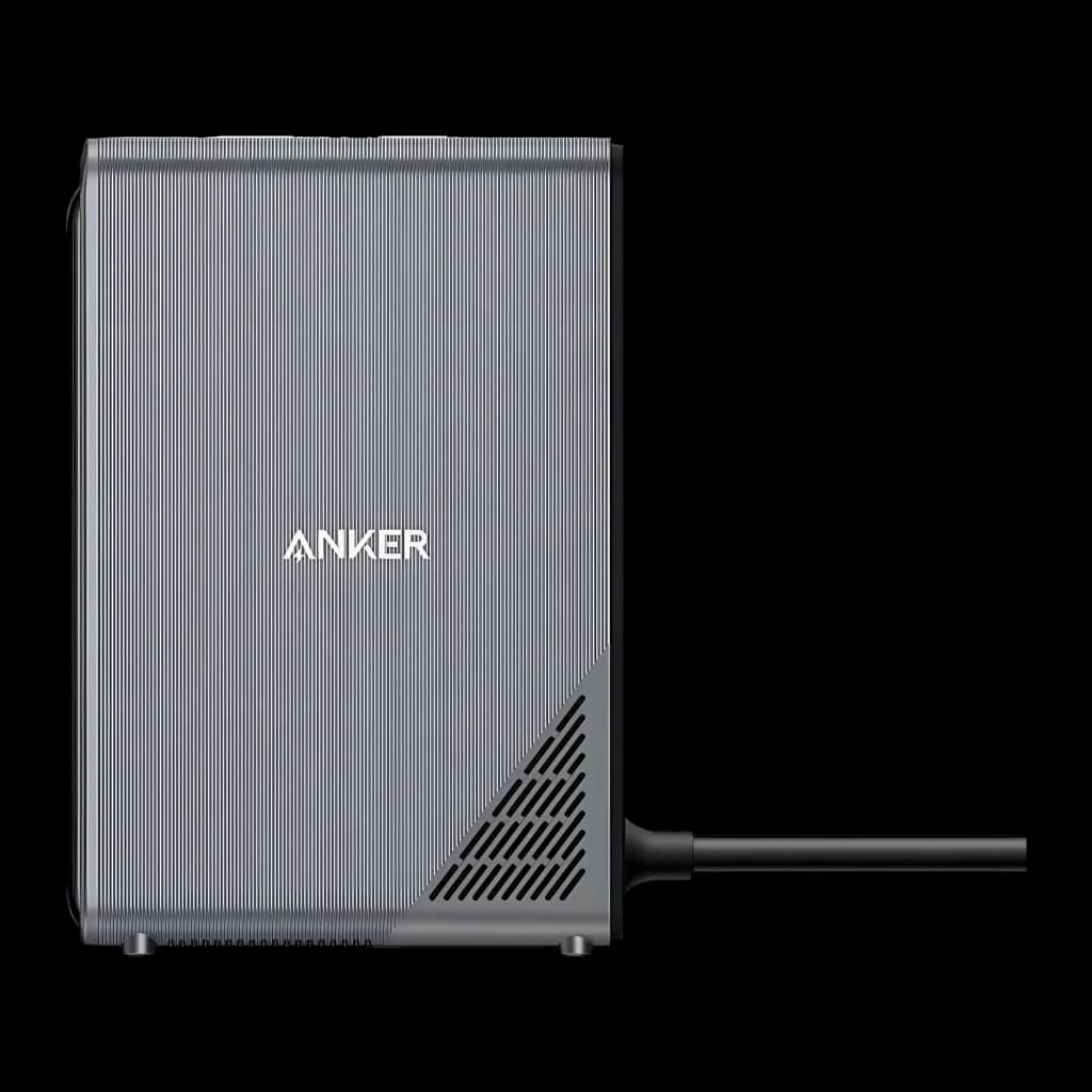 Docking Station Anker Prime 14 en 1 Negro, vista trasera: carcasa estriada con rejilla de ventilación y cable