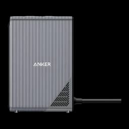 Docking Station Anker Prime 14 en 1 Negro, vista trasera: carcasa estriada con rejilla de ventilación y cable