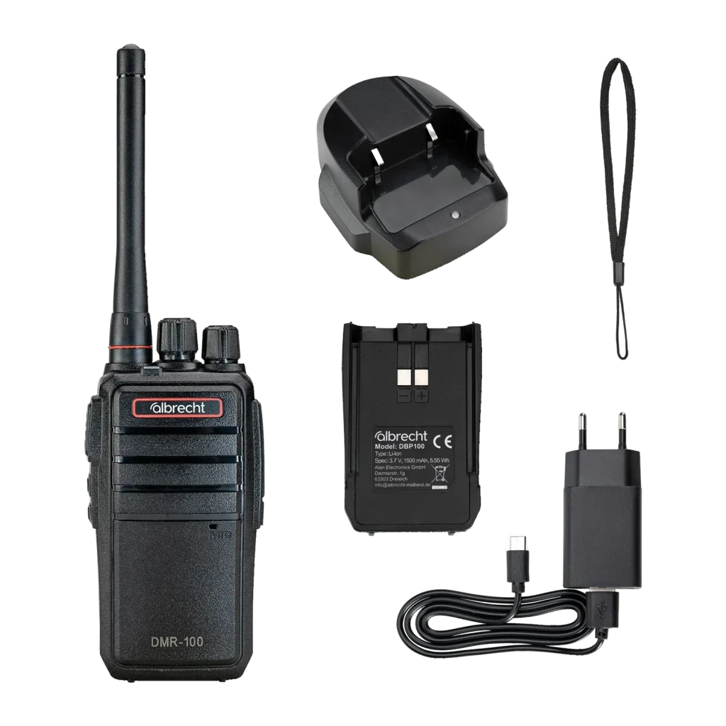 Walkie Talkie Midland PMR446 32 Canales Individual DMR-100, contenido de caja: walkie negro, base cargadora, batería, cable