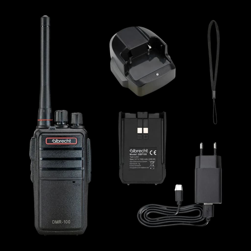Walkie Talkie Midland PMR446 32 Canales Individual DMR-100, contenido de caja: walkie negro, base cargadora, batería, cable