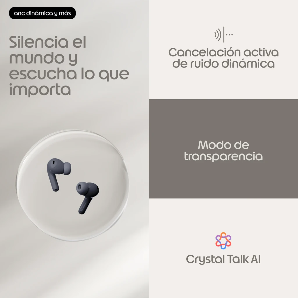 Auriculares Motorola Moto Buds 2 Carbon Cancelación de Ruido TWS Bluetooth 6.0, vista superior: dos earbuds color carbón