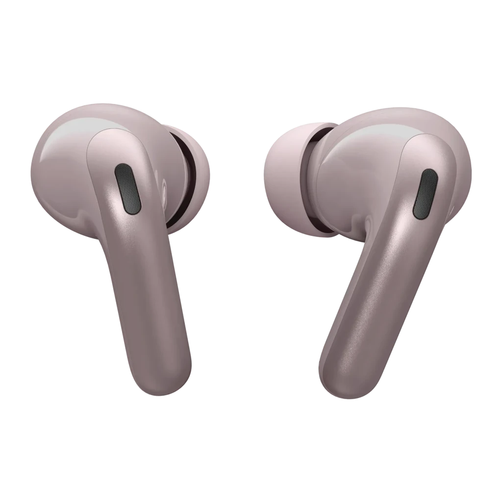Auriculares Motorola Moto Buds 2 Cancelación de Ruido TWS Bluetooth 6.0 Violeta, vista frontal: ambos earbuds flotando