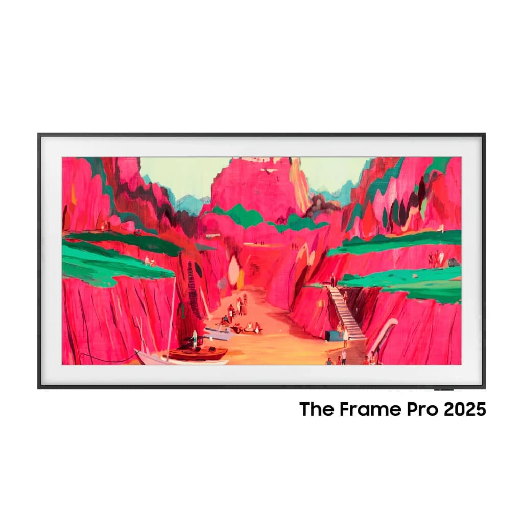 Samsung The Frame TQ65LS03FWU 65" 4K noir, vue de face: mode Art avec peinture canyon rouge vif et cadre noir