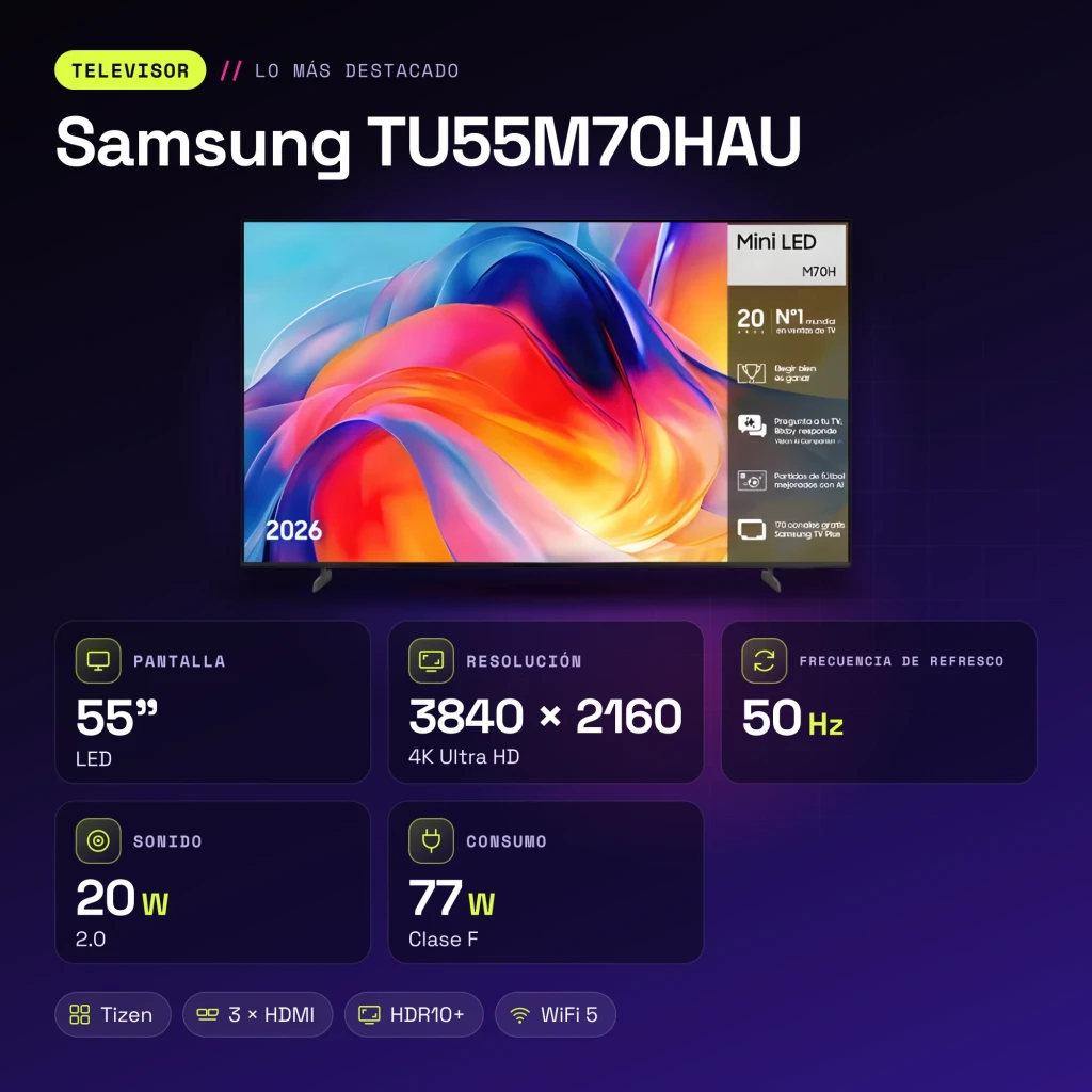 TV Samsung 55 pulgadas Mini LED 4K Tizen Negro TU55M70HAU - características