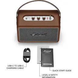 Coluna Bluetooth Marshall Kilburn III IP54 50W 50h Castanho, conteúdo caixa: coluna, cabo USB-C e guia de início rápido