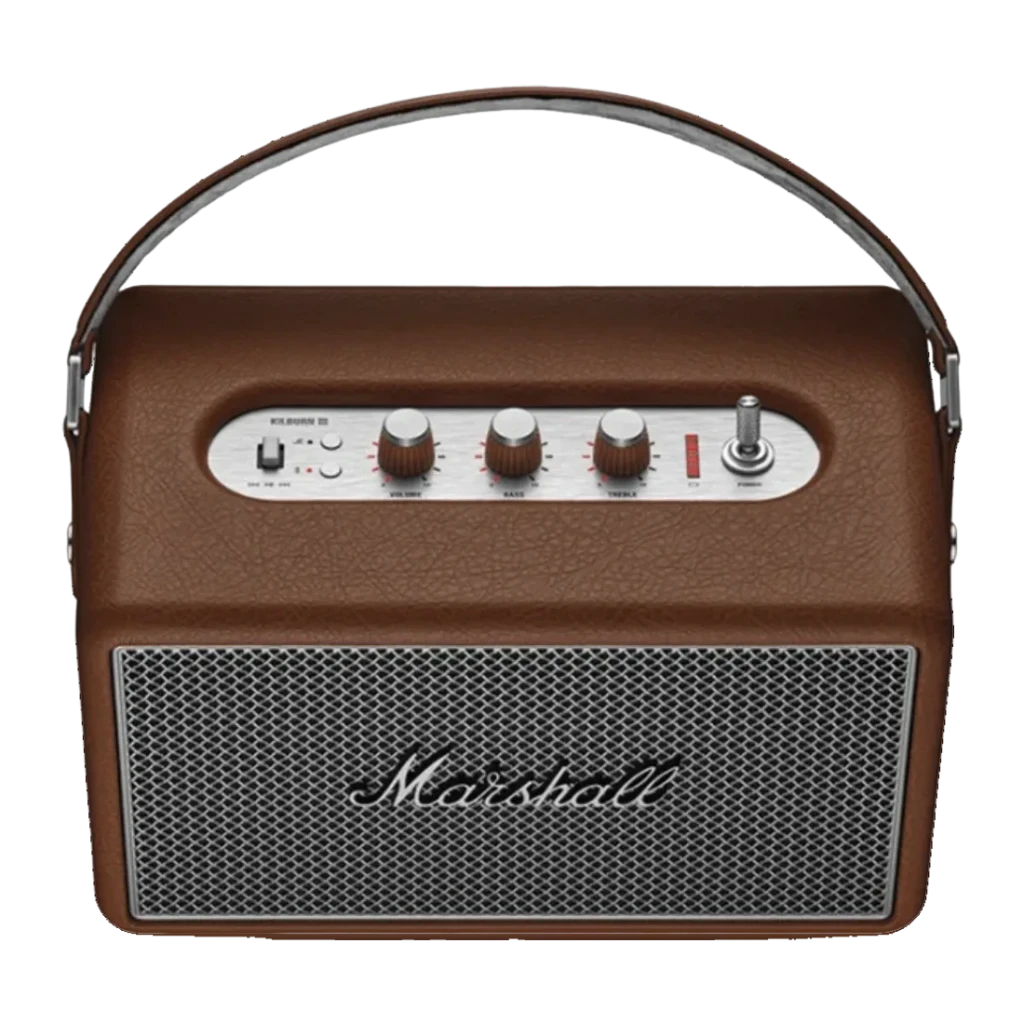 Altavoz Bluetooth Marshall Kilburn III IP54 50W 50h Marrón, frontal: rejilla metálica, mandos de volumen, bajos y agudos