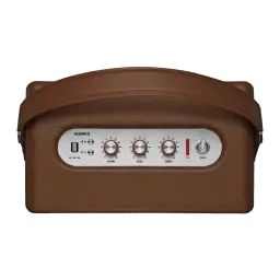 Coluna Bluetooth Marshall Kilburn III IP54 50W 50h Castanho, vista frontal: painel de controlo com botões de volume, graves