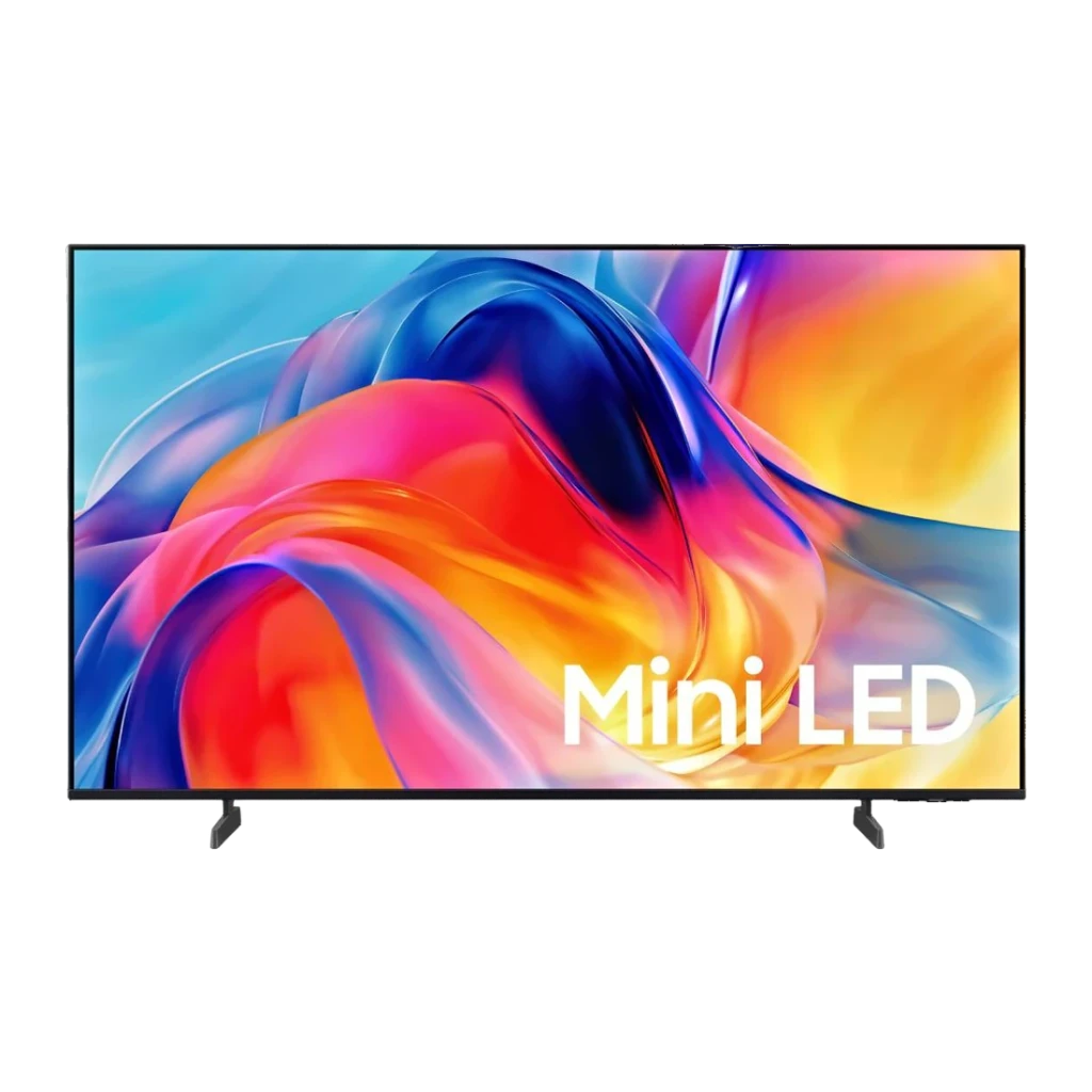 Samsung TU43M70HAU 43 pulgadas 4K Smart TV negro, vista frontal: pantalla Mini LED con imagen abstracta colorida y texto