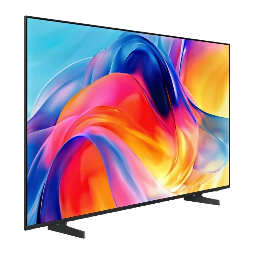 Samsung Televisor TU43M70HAU 43 pulgadas 4K negro, vista en ángulo: pantalla con imagen abstracta colorida y marco fino negro