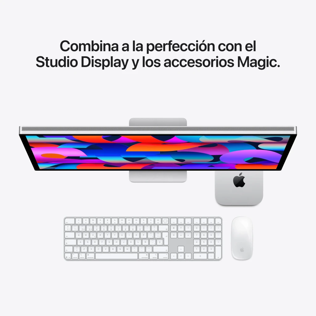 Apple Mac mini M6 16GB/512GB Plata WiFi 7 macOS, lifestyle: junto a Studio Display, Magic Keyboard y Magic Mouse
