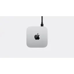 Apple Mac mini M6 24 Go/512 Go SSD Argent macOS, vue dessus: logo Apple centré et câble branché