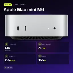 Apple Mac mini M6 24 Go/512 Go Argent SSD NVMe WiFi 7 - caractéristiques