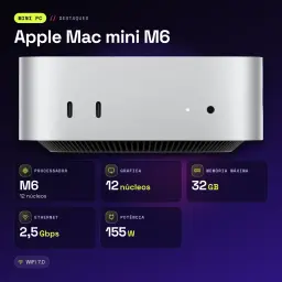 Apple Mac mini M6 24 Go/512 Go Argent SSD NVMe WiFi 7 - caractéristiques