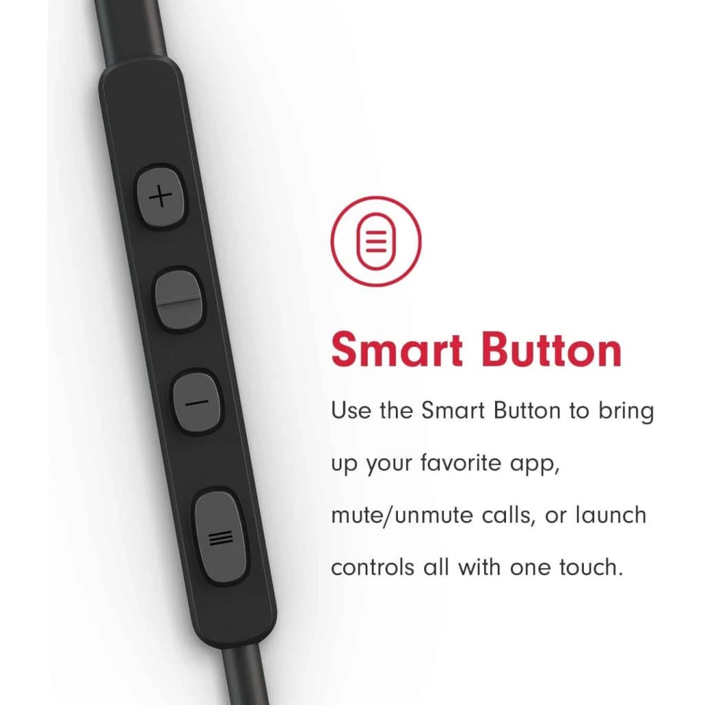 Écouteurs Pioneer Rayz Plus intra-auriculaires Lightning Noir, détail télécommande: 4 boutons en ligne avec Smart Button mis