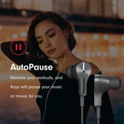 Écouteurs Pioneer Rayz Plus intra-auriculaires Lightning Noir, lifestyle: fonction AutoPause avec femme les portant