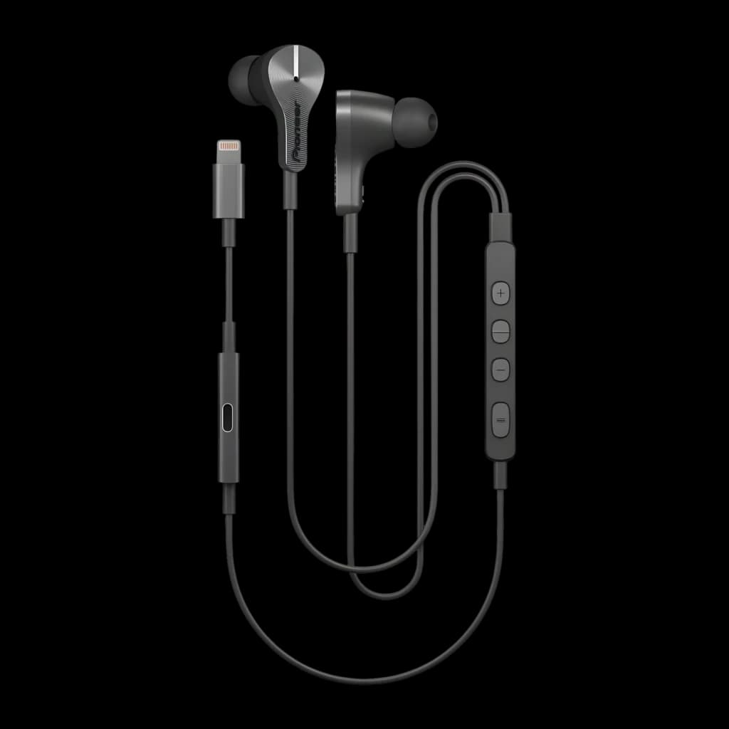 Écouteurs Pioneer Rayz Plus intra-auriculaires Lightning Noir, vue avant: connecteur Lightning, télécommande inline 4