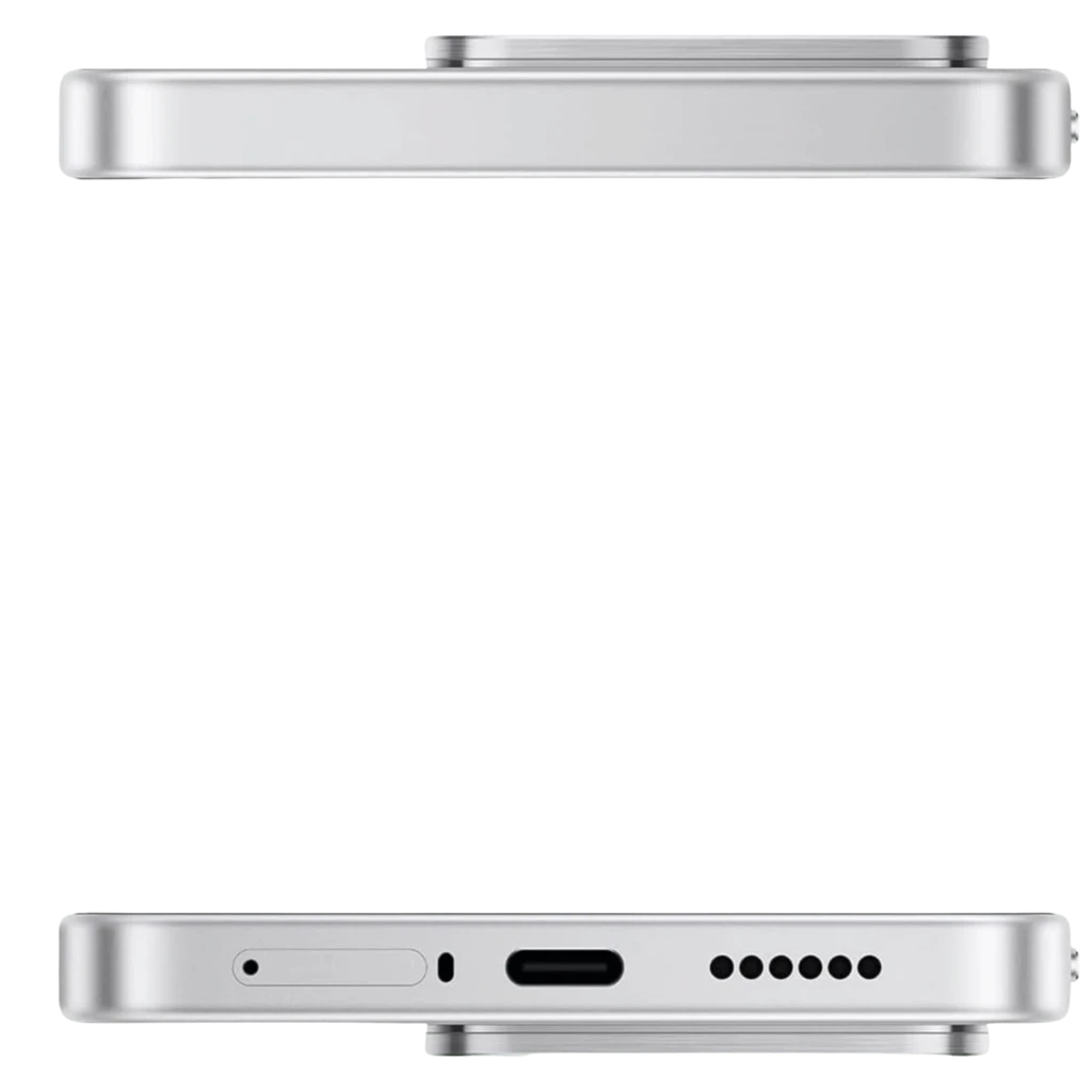 Xiaomi 17T 5G blanco con marco metálico plano, puerto USB-C, rejilla de altavoz y módulo de cámara trasera sobresaliente; 512 GB y 12 GB RAM