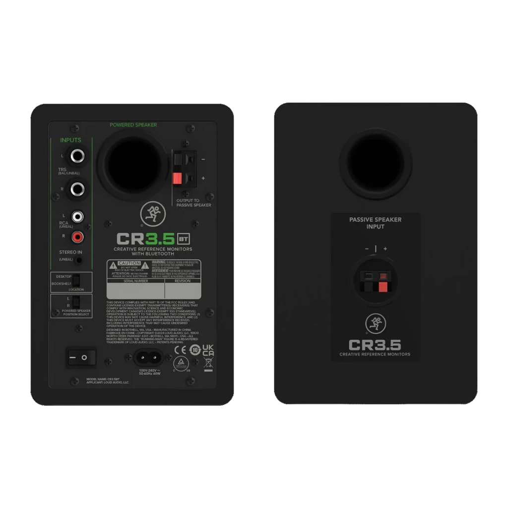 Monitores de Estudio PreSonus Eris 3.5 2nd Gen 50W Bluetooth 5.0, vista trasera: panel de conexiones con entradas TRS, RCA