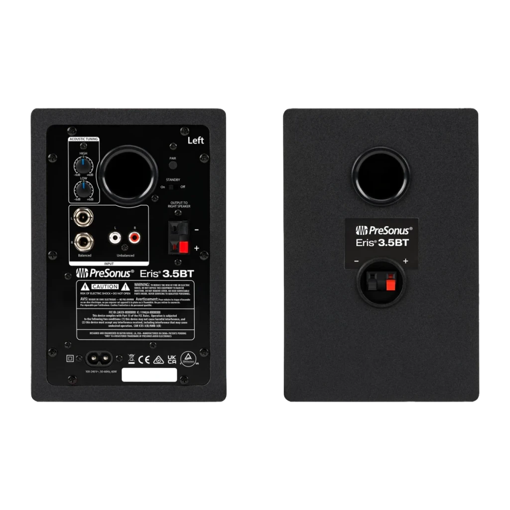 Monitores de Estudio PreSonus Eris 3.5 BT 2nd Gen 50W Clase AB Bluetooth 5.0 Negro, vista trasera: panel posterior