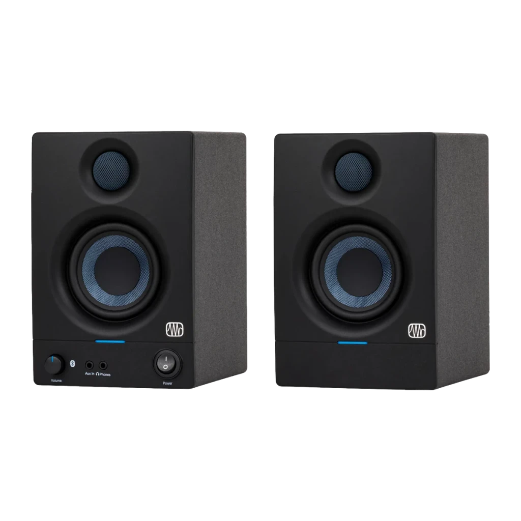 Monitores de Estudio PreSonus Eris 3.5 BT 2nd Gen 50W Clase AB Bluetooth 5.0 Negro, par frontal: woofer azul, tweeter