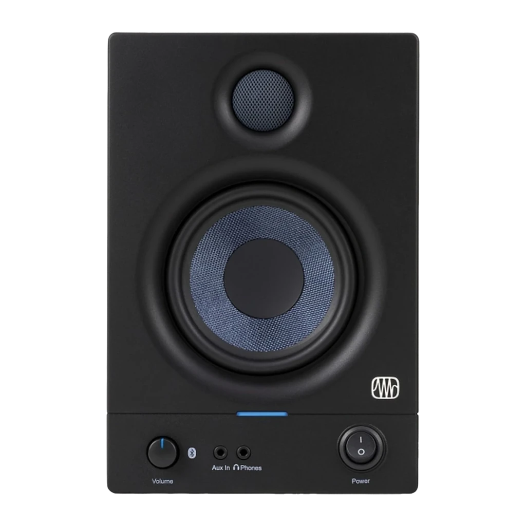 Monitores de Estudio PreSonus Eris 4.5BT 2nd Gen 50W (2x25W) Negro, frontal: woofer azul, tweeter, logo y panel con volumen