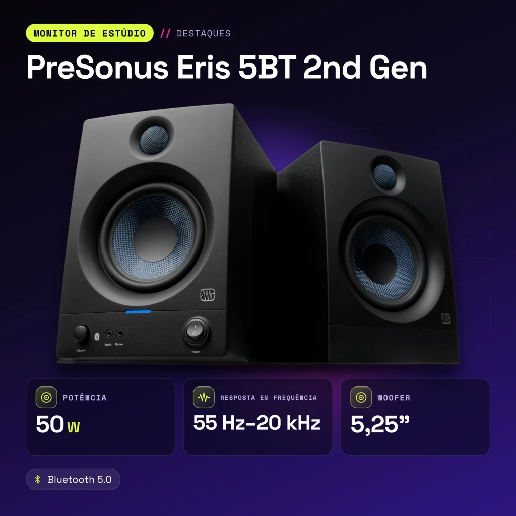 Monitores de Estudio PreSonus Eris 5BT 2nd Gen 50W Clase D Bluetooth 5.0 Negro - características