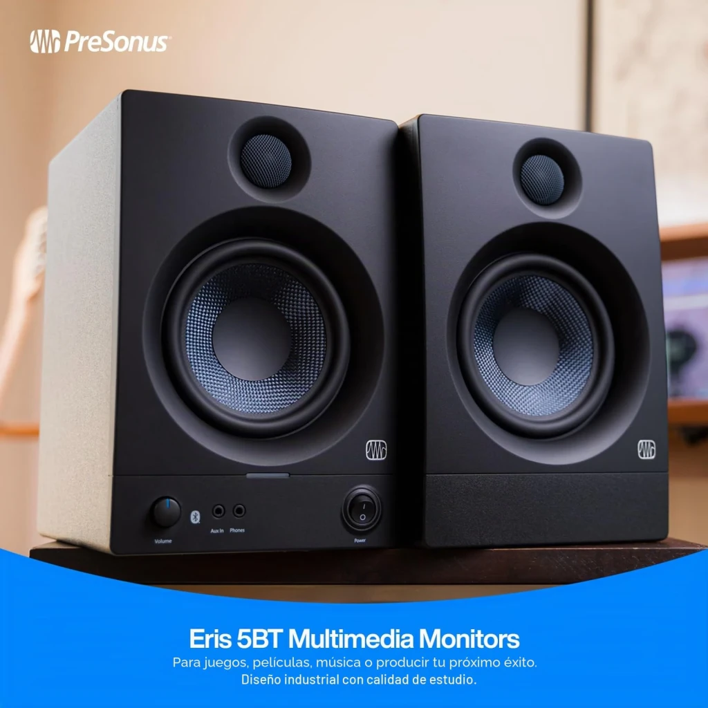 Monitores de Estudio PreSonus Eris 5BT 2nd Gen 50W Clase D Bluetooth 5.0 Negro, par: woofer de 5" y tweeter visibles