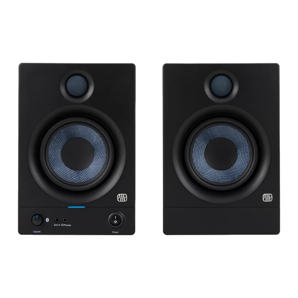 Monitores de Estudio PreSonus Eris 5BT 2nd Gen 50W Clase D Bluetooth 5.0 Negro, vista frontal: par de monitores, woofer