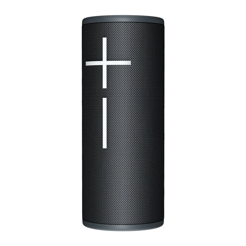 Altavoz portátil Ultimate Ears Boom 4 IP67 15h Bluetooth Negro, detalle: botones de volumen + y – en tela negra sobre fondo