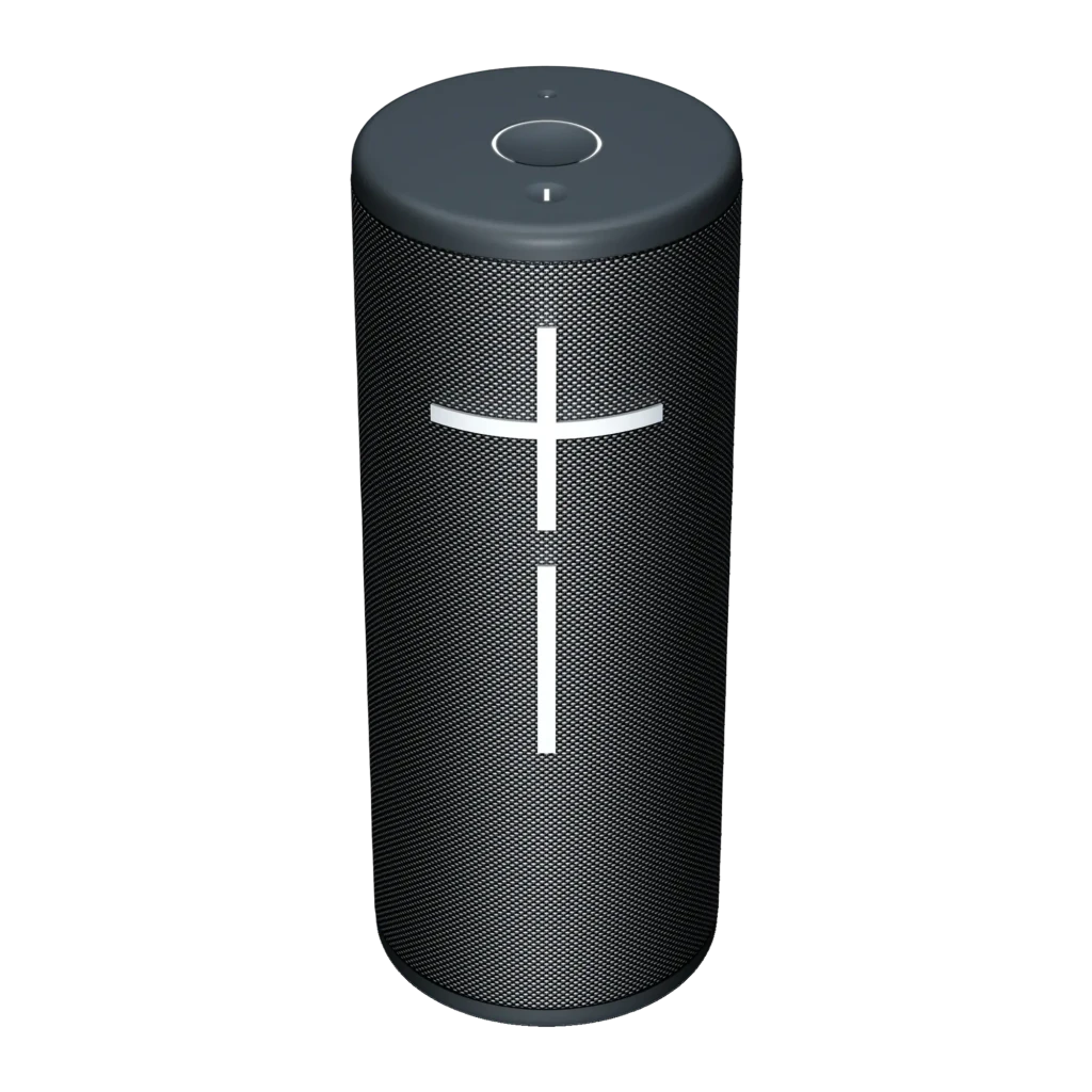 Altavoz portátil Ultimate Ears Boom 4 IP67 15h Bluetooth Negro, detalle: cruz blanca iluminada en rejilla cilíndrica y botón