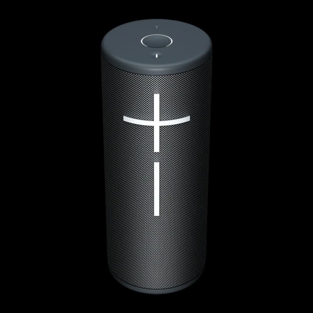 Altavoz portátil Ultimate Ears Boom 4 IP67 15h Bluetooth Negro, detalle: cruz blanca iluminada en rejilla cilíndrica y botón